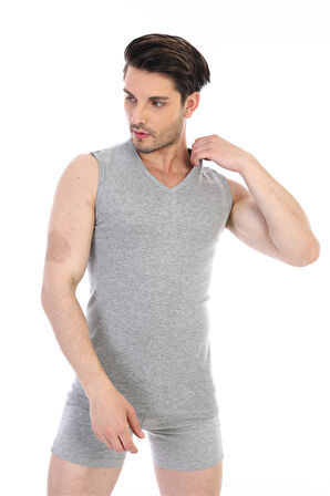 Erkek Ribana V Yaka Kolsuz Gri Atlet 921