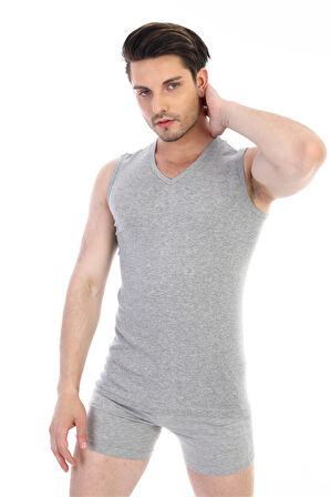 Erkek Ribana V Yaka Kolsuz Gri Atlet 921