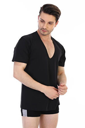 Erkek Derin V Yaka Siyah T-shirt 936