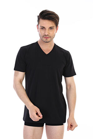 Erkek Süprem V Yaka Siyah T-shirt 945
