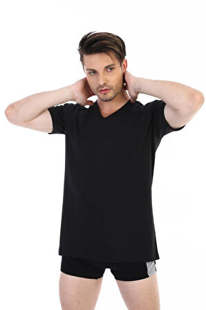 Erkek Süprem V Yaka Siyah T-shirt 945