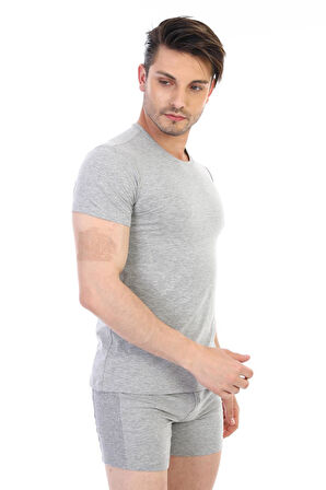 Erkek Elastanlı Gri Melanj T-shirt 954