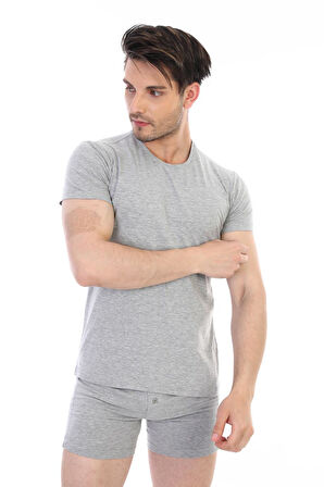 Erkek Elastanlı Gri Melanj T-shirt 954
