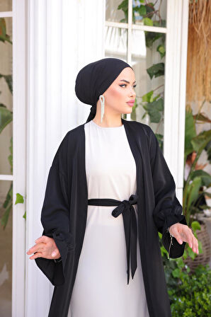 NİSSRA  GARNİLİ KUŞAKLI İKİLİ ABAYA TAKIM NSR504101