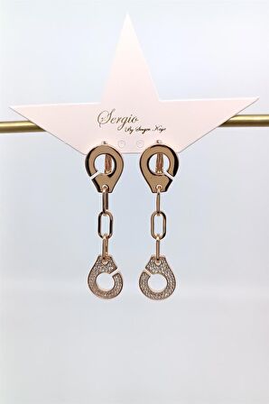 Vıp Rosegold Zirkon Detaylı Kelepçe Model Küpe (50mm)