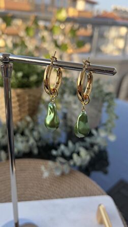 Vıp Gold Yeşil Renk Sallantılı Küpe (50mm)