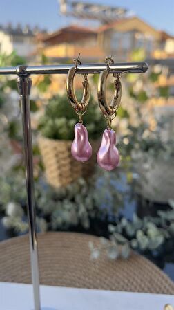 Vıp Gold Pembe Renk Sallantılı Küpe (50mm)