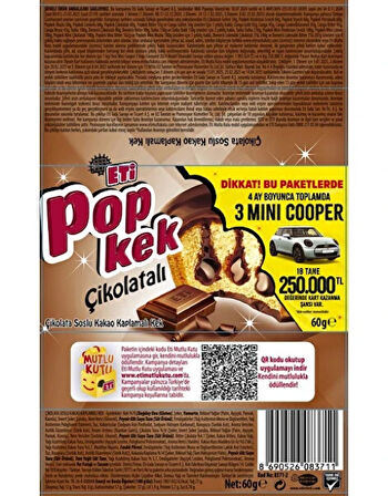 Eti Popkek Çikolata Soslu Kakao Kaplamalı Kek 60 GR * 24 Adet