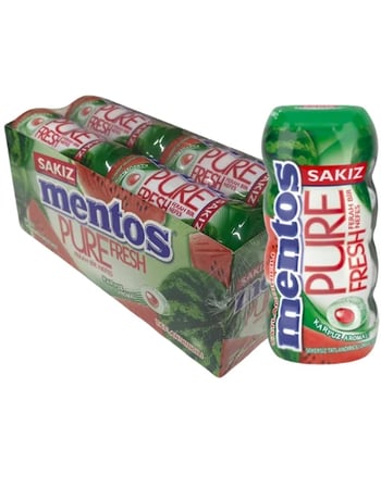 Mentos Pure Fresh Karpuz Aromalı Şekersiz Tatlandırıcılı Draje Sakız 30 GR X 12 Adet