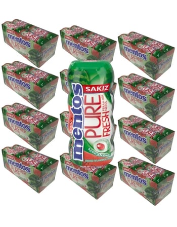 Mentos Pure Fresh Karpuz Aromalı Şekersiz Tatlandırıcılı Draje Sakız 30 GR X 12 Adet X 12 Adet