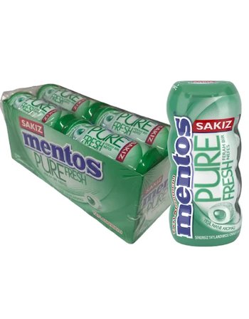 Mentos Pure Fresh Yeşil Nane Aromalı Şekersiz Tatlandırıcılı Draje Sakız 30 GR X 12 Adet