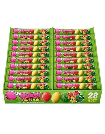 Big Babol Fruit Mix Portakal, Karpuz, Limon, Çilek Aromalı Toz Dolgulu Balonlu Sakız 20 GR X 28 Adet