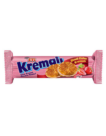 Eti Çilek Kremalı Sandviç Bisküvi 61 GR * 24 Adet