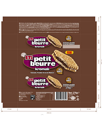 Eti Petit Beurre Kakaolu Fındık Kremalı Bisküvi 270 GR * 15 Adet