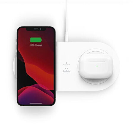 Belkin WIZ008VFWH BoostCharge 15W İkili Kablosuz Şarj Standı - Beyaz