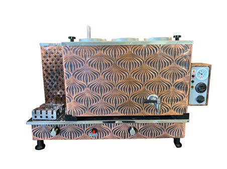 Meşale 3 Demlikli Antik Bakır Midye Desen Elektrik + Gazlı Full Otomatik Çay Kazanı