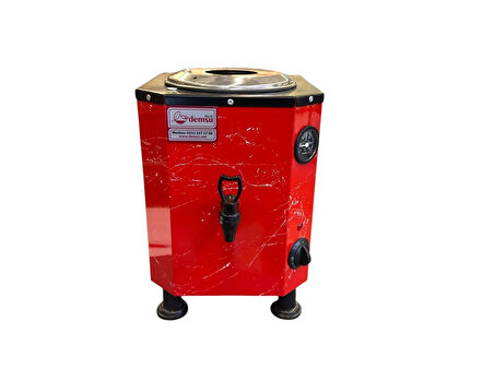 Demsu 1 Demlikli Süpermini Elektrikli Kırmızı Mermer Desenli Çay Kazanı 10 Litre