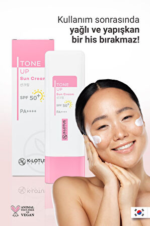 K-Lotus Beauty Tone Up Ton Dengeleyici ve Aydınlatıcı Güneş Kremi Yüz ve Vücut SPF 50+  PA++++ 50ml