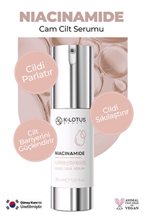 Cildi Parlatır, Sıkılaştırır ve Cilt Bariyerini Güçlendirici Glass Skin Niacinamide Cam Cilt Serumu 28 ML