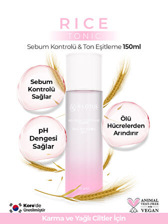 Sebum Kontrolü, Ölü Deriden Arındırma, Cilt tonu Eşitleme Etkili Rice Sebum Kontrol Tonik 150ml