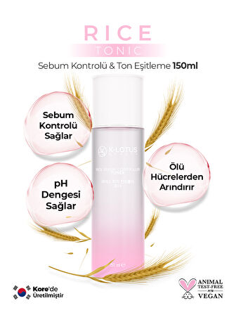 Sebum Kontrolü, Ölü Deriden Arındırma, Cilt tonu Eşitleme Etkili Rice Sebum Kontrol Tonik 150ml