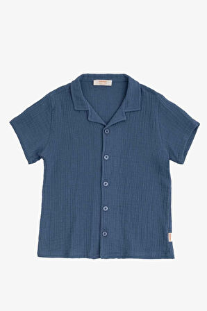 Nate Indigo Muslin Erkek Çocuk Şort Gömlek 2'li Takım 