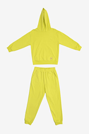Uthar Kükürt Yayı Pamuklu Kapşonlu Çocuk Sweatshirt Jogger 2'li Takım 