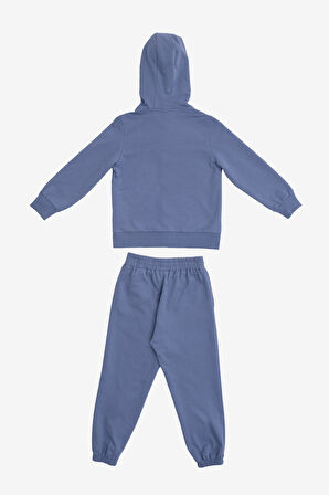 Harves Koloni Mavi Pamuklu Fermuarlı Çocuk Sweatshirt Jogger 2'li Takım