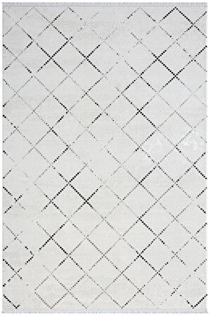 Elegance Eg010a Beyaz Halı Geometrik Detaylı Modern Viskon Doğal Iplik Bambu Halı Tozu Az Salon Halı