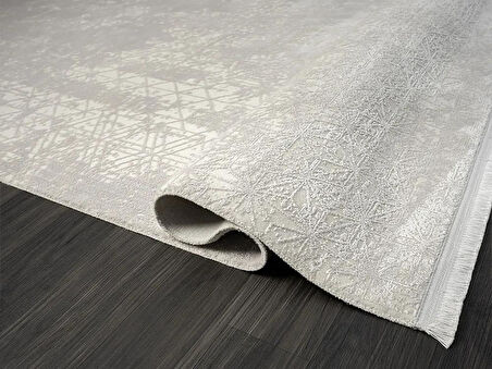 Elegance Eg014a Beyaz Halı Sedef Geometrik Detaylı Modern Viskon Doğal Iplik Bambu Halı Tozu Az