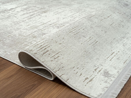 Lotus 8563 Açık Gri Halı Gri Detaylı Modern Ince Akrilik Tozuaz Salon Halısı Yatak Odası Koridor