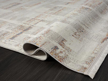 Lotus 8576 Gri Halı Renkli Detay Modern Desenli İnce Akrilik Tozuaz Salon Halısı Yatak Odası Koridor