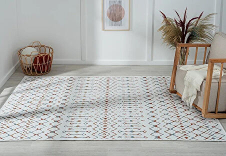 Lenda Ld002A Gri Kilim Renkli Detaylı Ince Antialerjik Kaymaz Taban Makinede Yıkanabilir Salon Halı