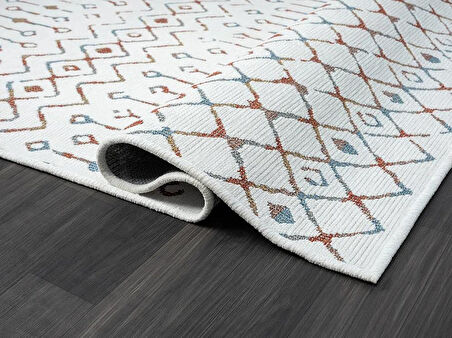 Lenda Ld002A Gri Kilim Renkli Detaylı Ince Antialerjik Kaymaz Taban Makinede Yıkanabilir Salon Halı