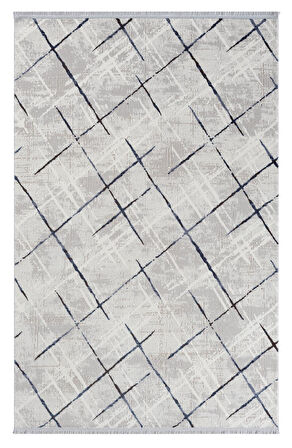 Tokyo Tk001m Gri Halı Lacivert Detaylı Modern Akrilik Halı Kaymaz Taban Tozuaz Salon Halısı Koridor