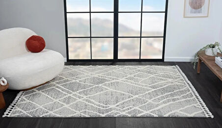 Wool Wl003a Gri Halı Antrasit Detaylı Sisal Bukle Dekoratif Kabartmalı Halı Tozsuz Antialerjik