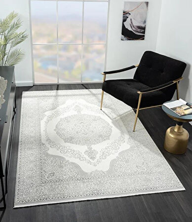 Zenith Zn005a Gri Halı Antrasit Detaylı Göbekli Modern Yumuşak Kadife İnce Antialerjik Salon Halısı