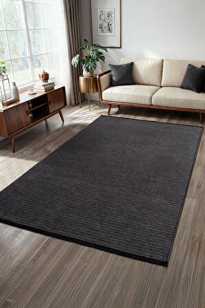 Hena HN008A Antrasit Şönil Kilim Yumuşak Toz Yapmaz Kaymaz Taban Makinada Yıkanabilir Modern Halı