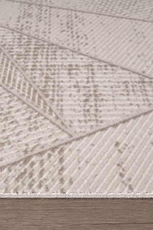 Leon LN003K Bej Halı Modern Desen Pamuk Taban Akrilik Tozuaz Salon Yatak Odası Koridor Halısı