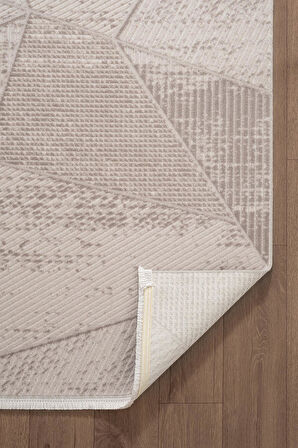 Leon LN003K Bej Halı Modern Desen Pamuk Taban Akrilik Tozuaz Salon Yatak Odası Koridor Halısı