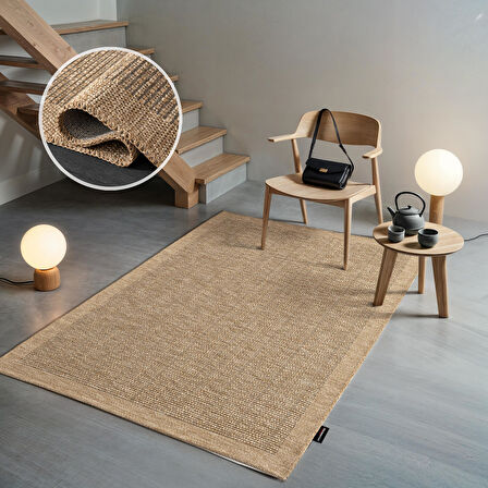 Mumbai MU001B Gri Doğal Kilim Görünümlü Pamuk Tuşeli Kaymaz Pamuk Taban Dekoratif Halı Tozu Yok