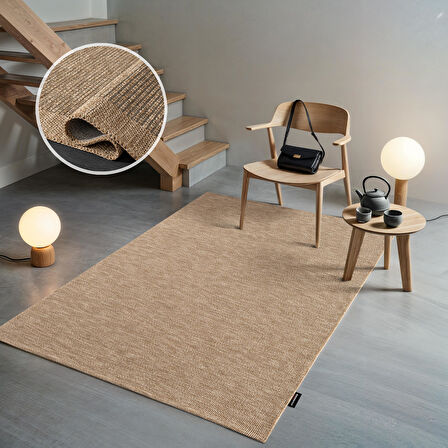 Mumbai MU002B Bej Doğal Kilim Görünümlü Pamuk Tuşeli Kaymaz Pamuk Taban Dekoratif Halı Tozu Yok