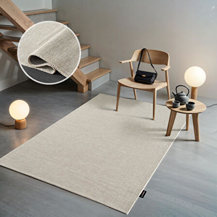 Mumbai MU002W Krem Doğal Kilim Görünümlü Pamuk Tuşeli Kaymaz Pamuk Taban Dekoratif Halı Tozu Yok