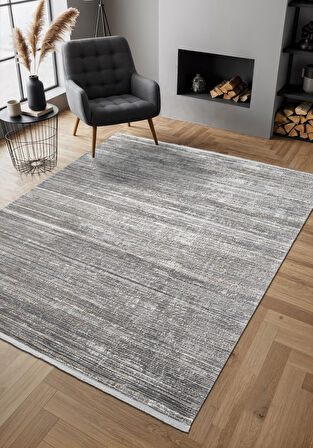 Cosmos CS002A Gri Halı Modern Detaylı Pamuk Taban Viskon Tozuaz Salon Yatak Odası Koridor Halısı