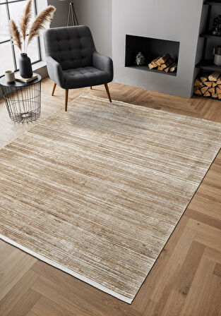 Cosmos CS002K Kahve Halı Modern Detaylı Pamuk Taban Viskon Tozuaz Salon Yatak Odası Koridor Halısı