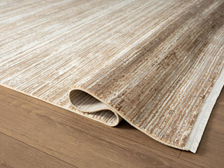 Cosmos CS002K Kahve Halı Modern Detaylı Pamuk Taban Viskon Tozuaz Salon Yatak Odası Koridor Halısı