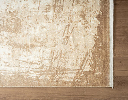 Cosmos CS003B Bej Halı Modern Detaylı Pamuk Taban Viskon Tozuaz Salon Yatak Odası Koridor Halısı