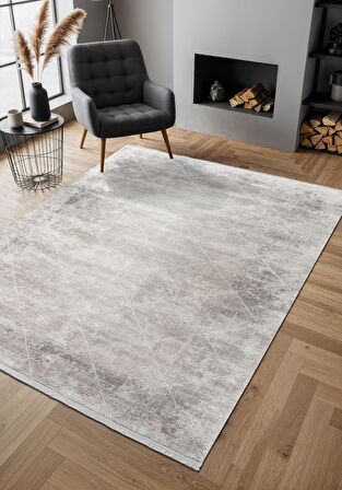 Cosmos CS004G Gri Halı Modern Detaylı Pamuk Taban Viskon Tozuaz Salon Yatak Odası Koridor Halısı