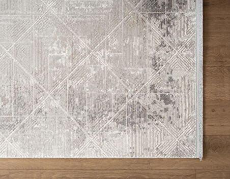 Cosmos CS004G Gri Halı Modern Detaylı Pamuk Taban Viskon Tozuaz Salon Yatak Odası Koridor Halısı