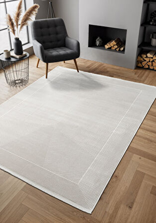 Cosmos CS006W Beyaz Halı Modern Detaylı Pamuk Taban Viskon Tozuaz Salon Yatak Odası Koridor Halısı